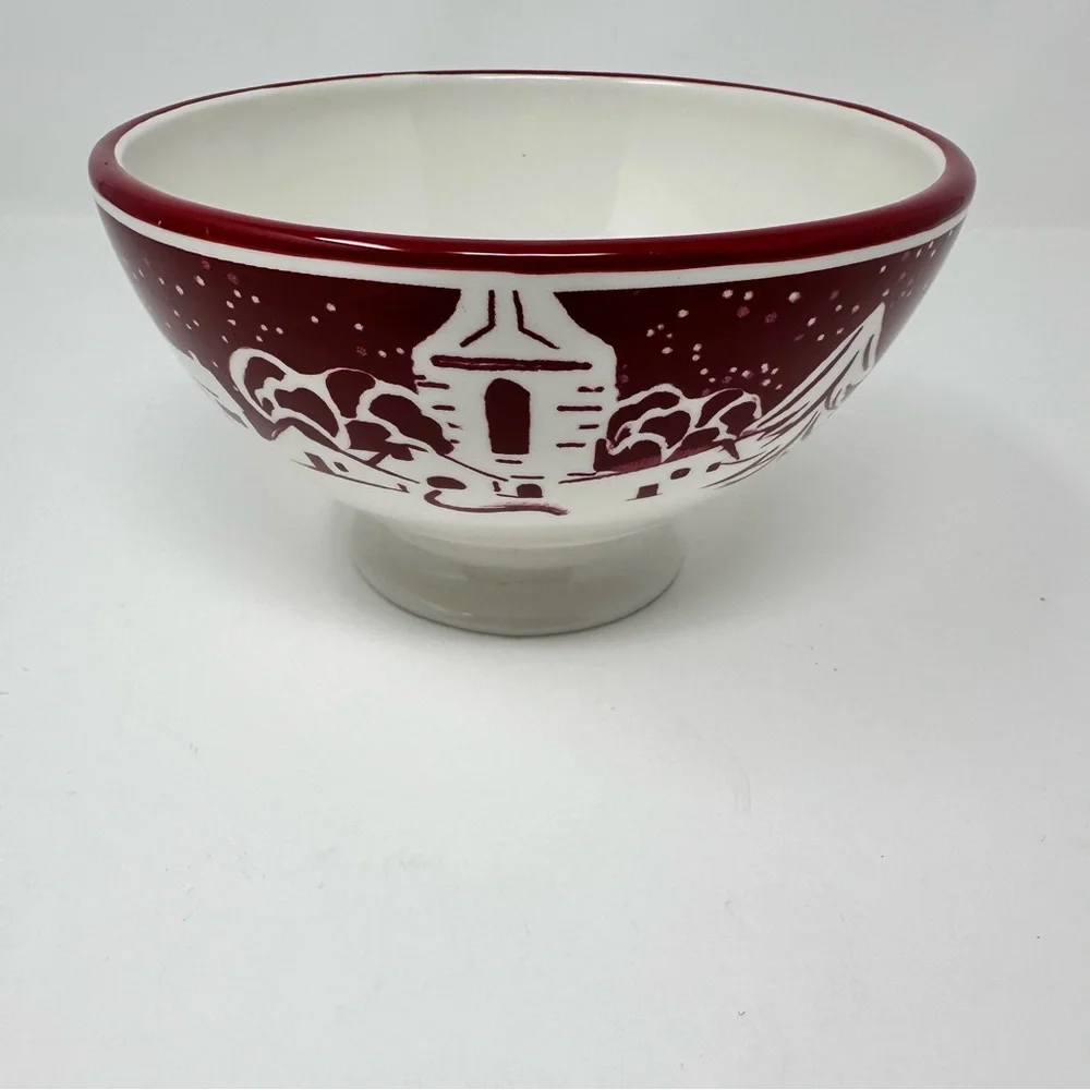 Williams-Sonoma Snowy Village Soup/Cereal Bowl Red White